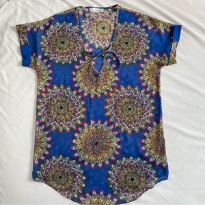 Francesca's Sheer Blouse Coverup Feather Print (S/M)
